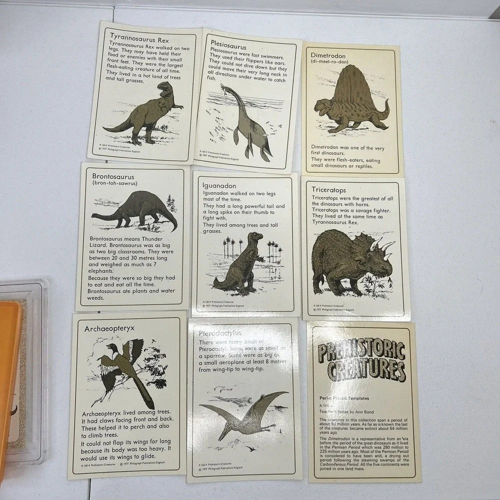 Philograph 1977 Prehistoric Creatures Plastic Dinosaur Templates Stencils Cards
